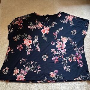 J. Jill Blue and Pink Short Sleeve Boxy Blouse XL